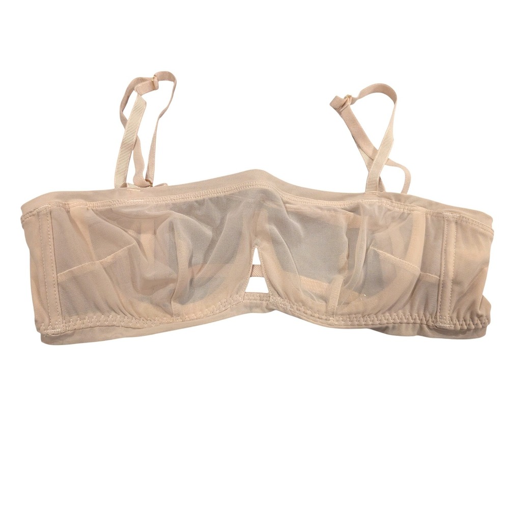 Hot‎ As Hell HAH Sheer Mesh Balconette Bra 32-36 B Nude Strappy Cutout Bralette